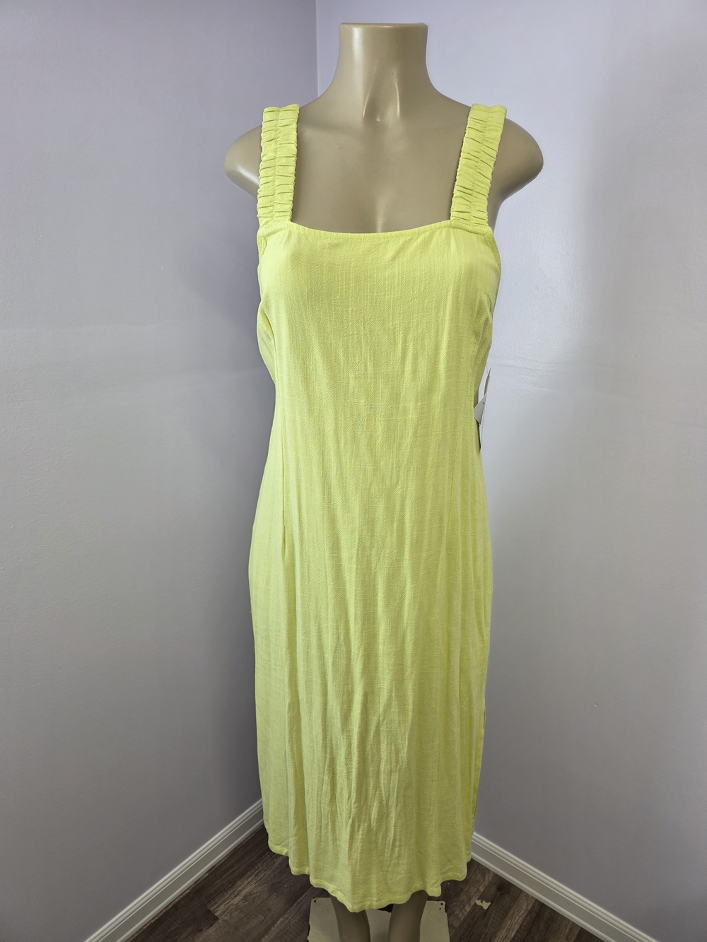 JUSTFAB Yellow Lime Square Neck Open Back Strappy Ruffle Zip Midi Dress XL
